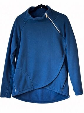 Athleta Cozy Karma Women’s Medium Blue Asymmetrical Sweatshirt Half Zip Pullover